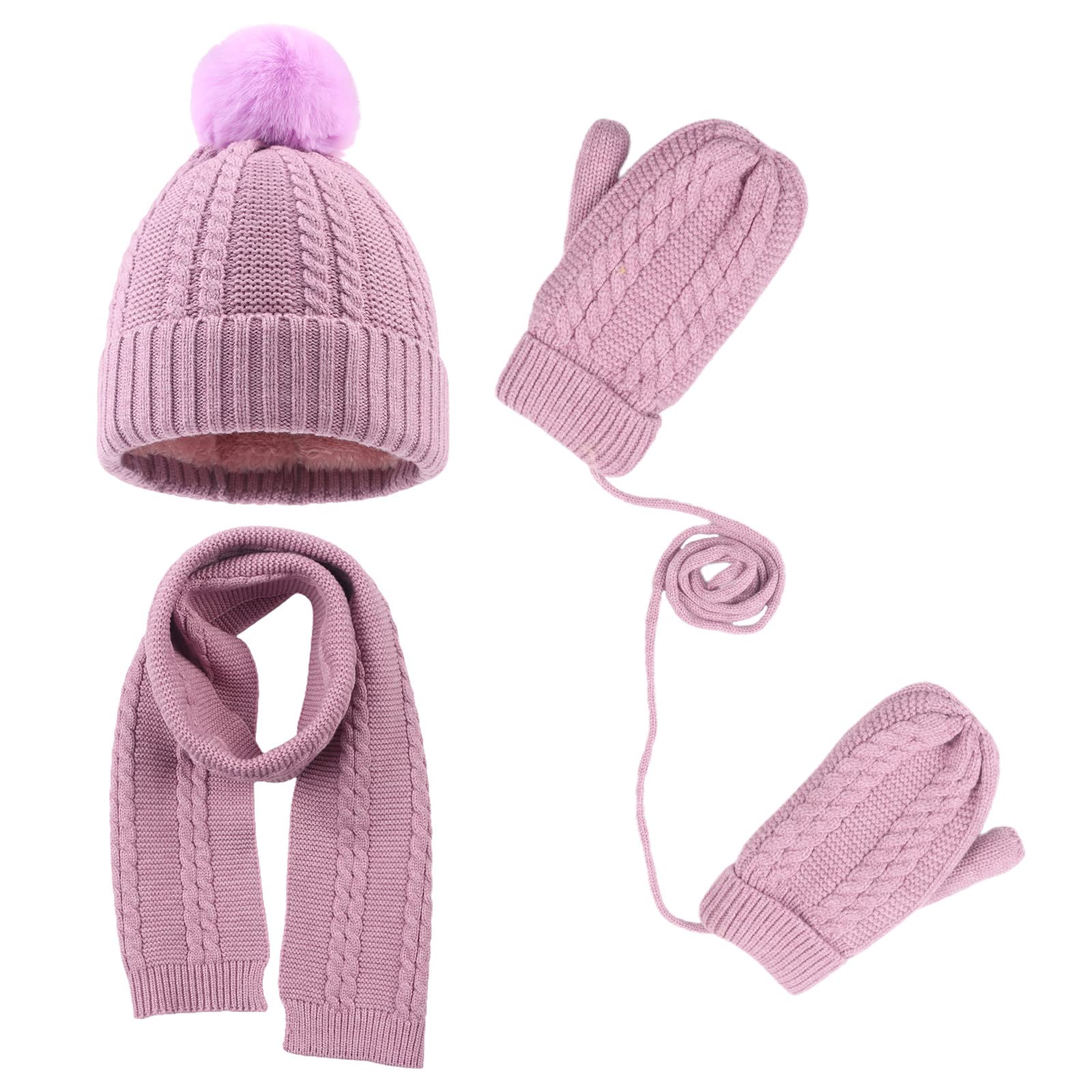 Peecabe Kids Winter Hat Scarf Mittens Set Toddler Knitted Beanie 2-7 Years