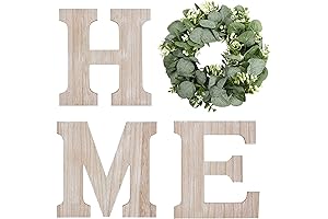 Wooden Home Sign Wall Decor with Eucalyptus Wreath