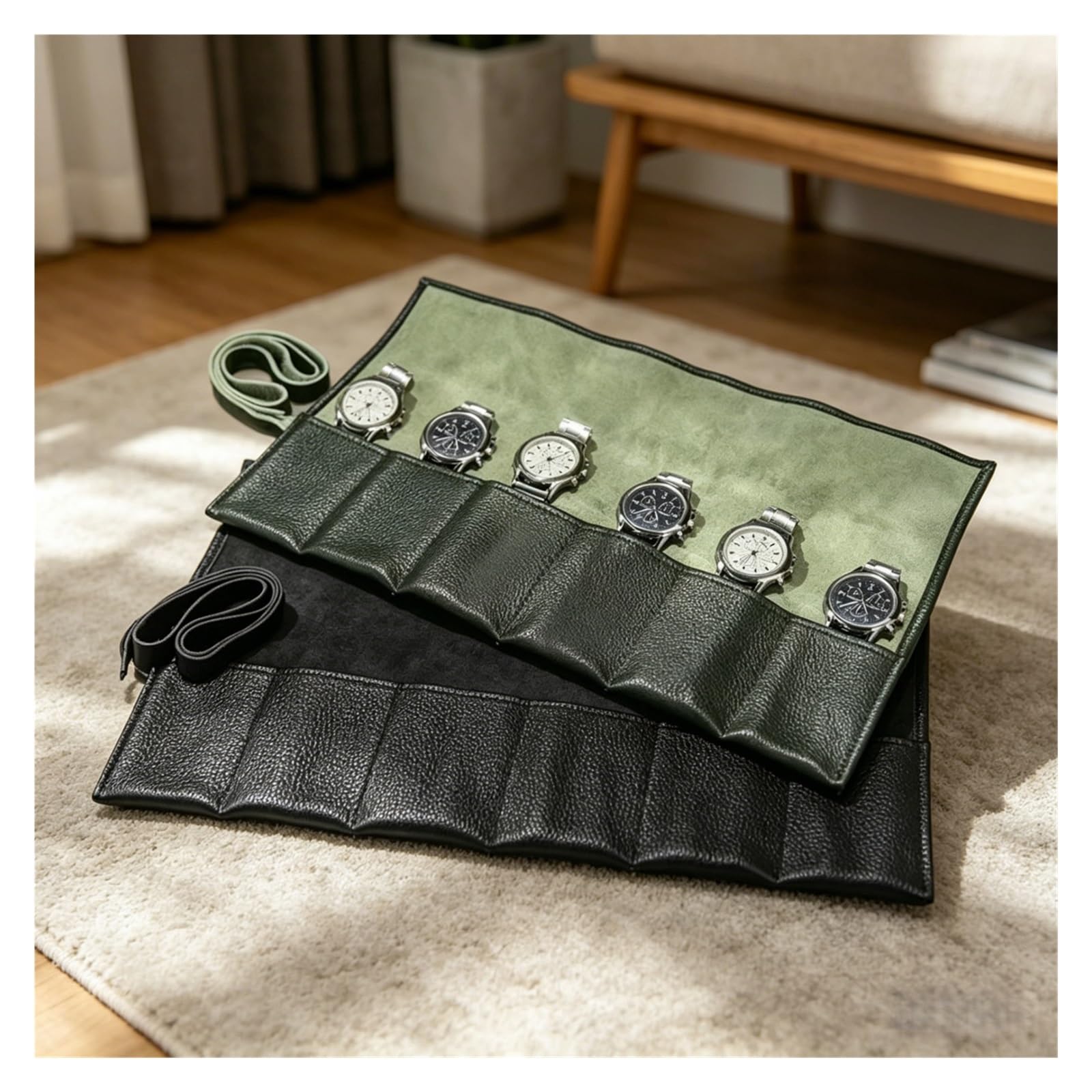 Custodia da viaggio for rotolo di orologio in pelle PU da 1 pz | Conserva e organizza più orologi da polso for i viaggi e la raccolta.(JT-77)