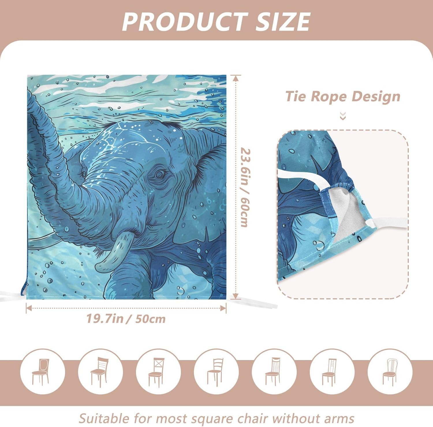 ALAZA Swimming Elephant Chair Back Cover Set of 6, Washable Reusable Removable Chair Slipcovers Decorative Chair Cover for Home Kitchen Wedding Party