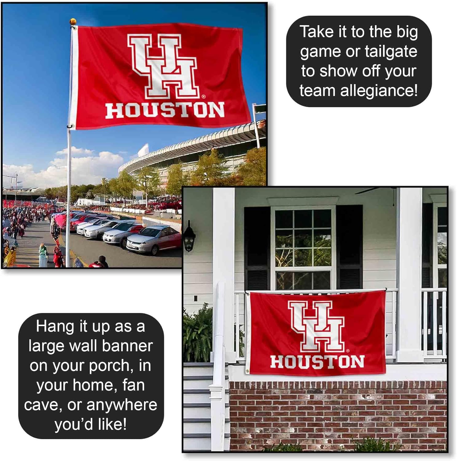 College Flags & Banners Co. Houston Cougars White UH Logo 3x5 Outdoor Banner Flag - Image 4