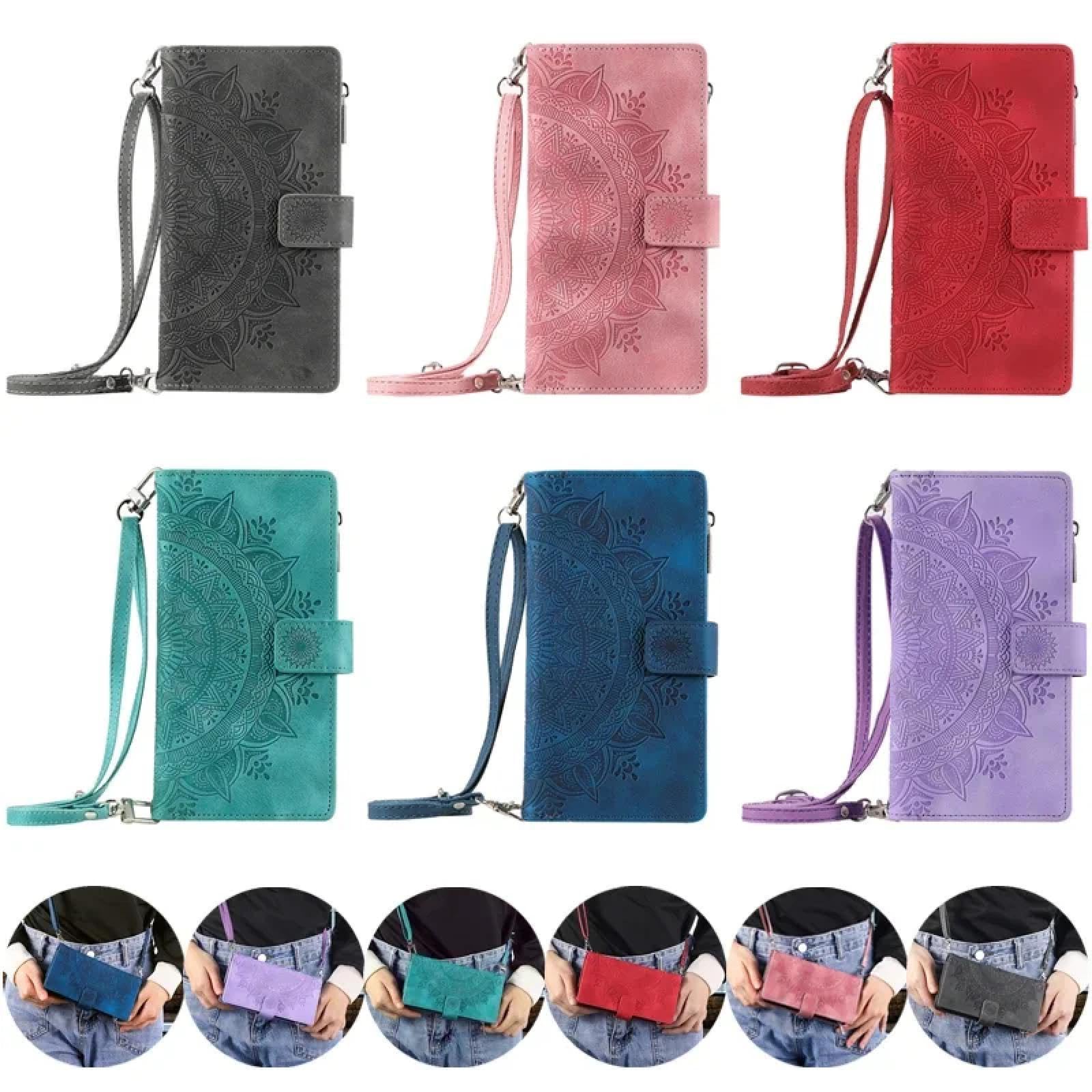 Do Samsung S25 Plus Crossbody Skórzane Etui Z Klapką Smycz Zapinana Na Zamek Portfel Etui na Telefon (Do Samsung S25 Plus/Fioletowy)