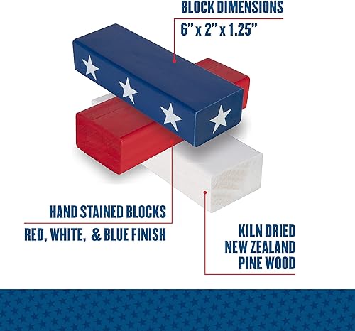 Miniatura 5 de Triumph Sports Torre patriótica grande, perfecta para fiestas y reuniones al aire libre, incluye 54 bloques de madera de 6 x 2 x 1.25 pulgadas y una