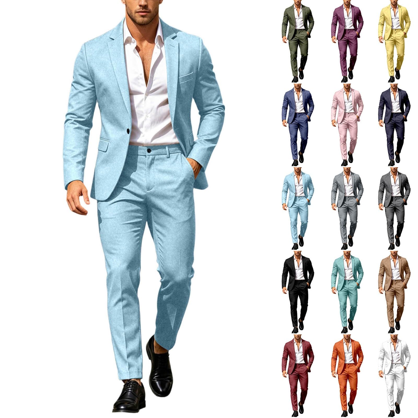 Completo arioso da uomo, set da 2 pezzi, estivo, spiaggia, matrimonio, sposo con pantaloni, per balli scolastici, smoking, set elegante per lavoro, matrimonio, abito da sera casual