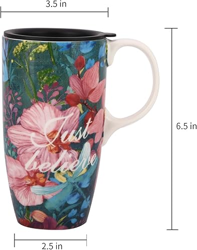 Miniatura 8 de Taza de café de cerámica Topadorn de 17 onzas, taza alta de cerámica con tapa y caja de color, perfecta para café y té, solo cree