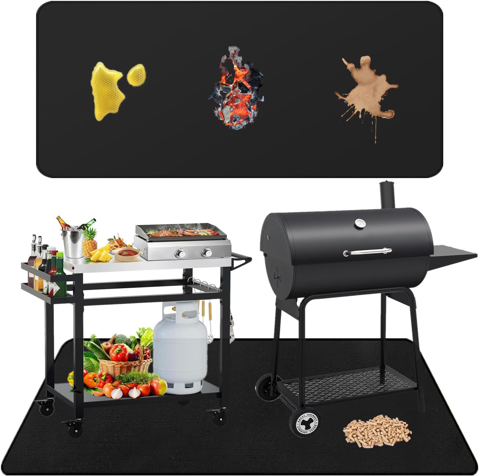 Amazon.com: Falezern Large 70 X 48 in Fireproof Grill Mat for Outdoor ...
