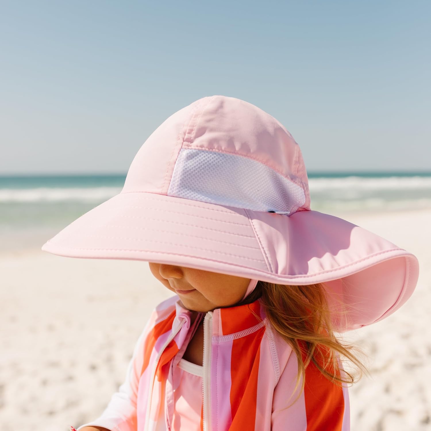 SwimZip Kids UPF 50+ Sun Protection Sun Hat with Wide Brim Front & Ear/Neck Flap Pink