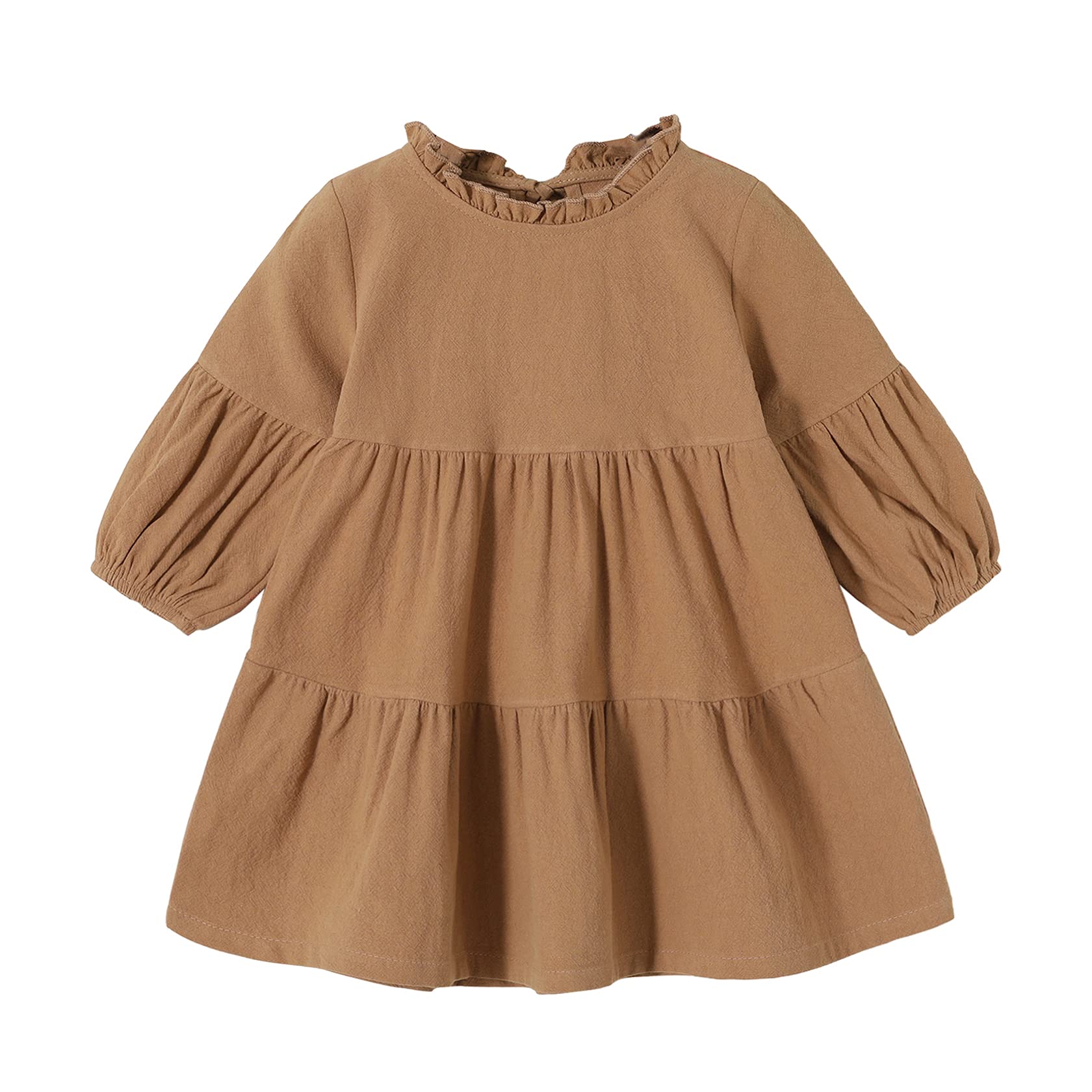Toddler Kids Baby Girl Dress Lantern Long Sleeve Solid Color Casual Dresses Girls Fall Winter Outfit Clothes