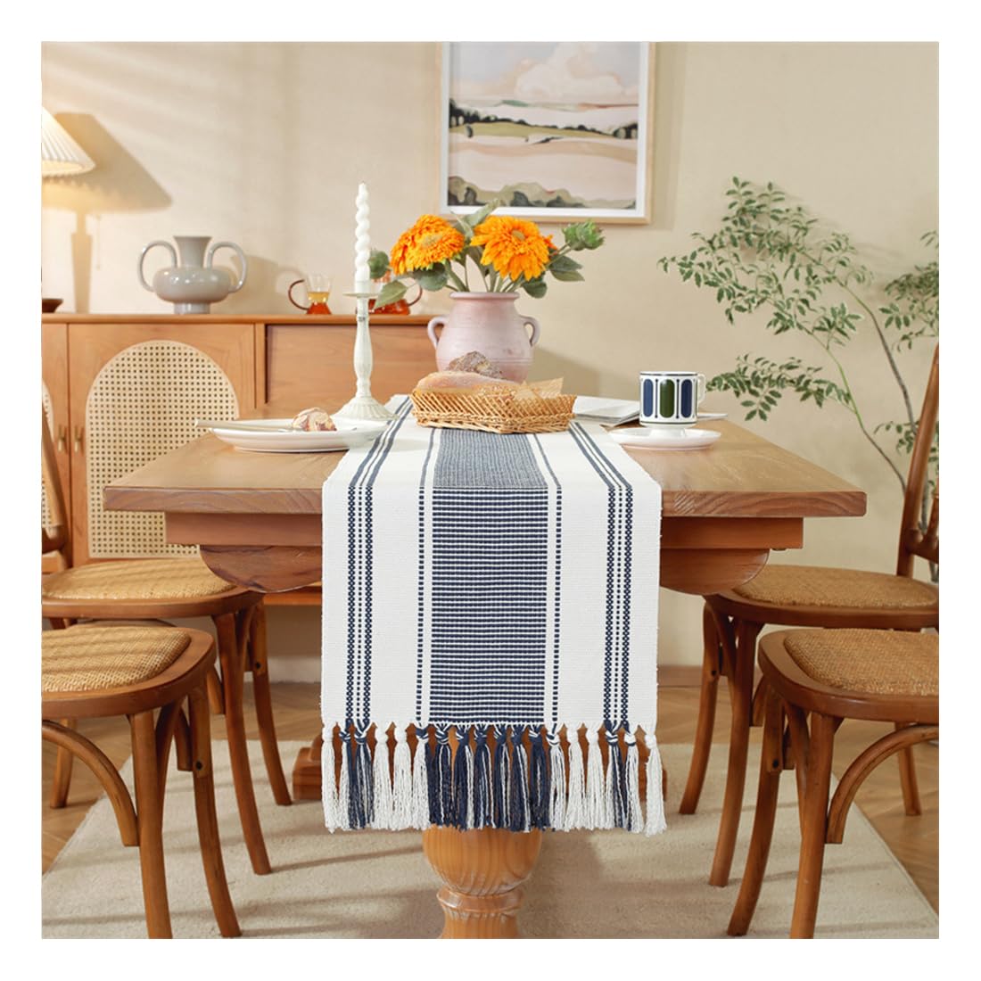 NIUSABOU Kitchen Dining TableDecoration, Nordic Striped Table Runner Multicolor 35x160-305cm(Blue-b,35x200cm(13.7x78.7in))