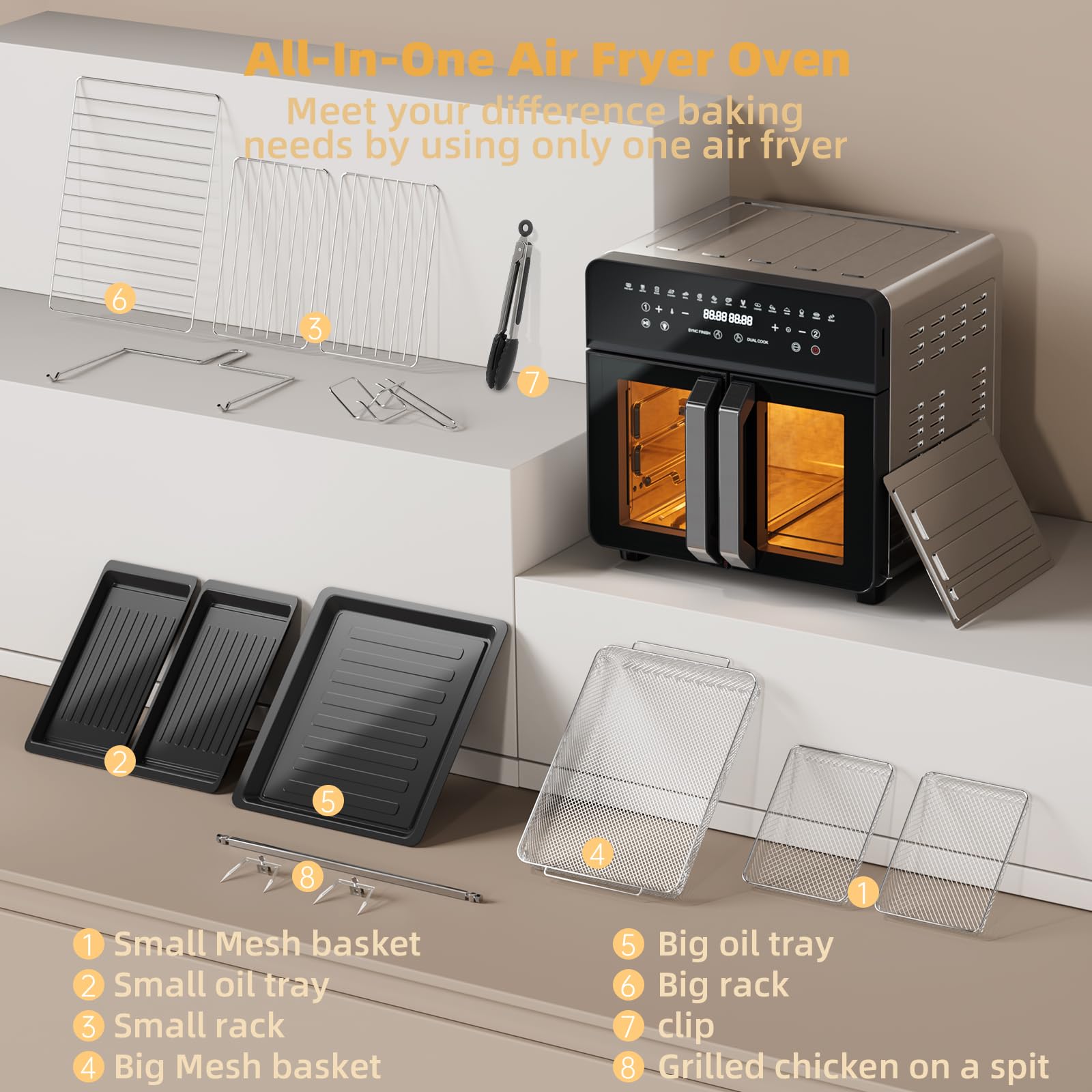 24L Friggitrice Ad Aria Forno XXL 1800W Microonde Friggitrice Ad Aria Grande Forno Pizza Elettrico Air Fryer Doppia Resistenza Forno Elettrico Piccolo Airfryer Forno Elettrico e Microonde Insieme