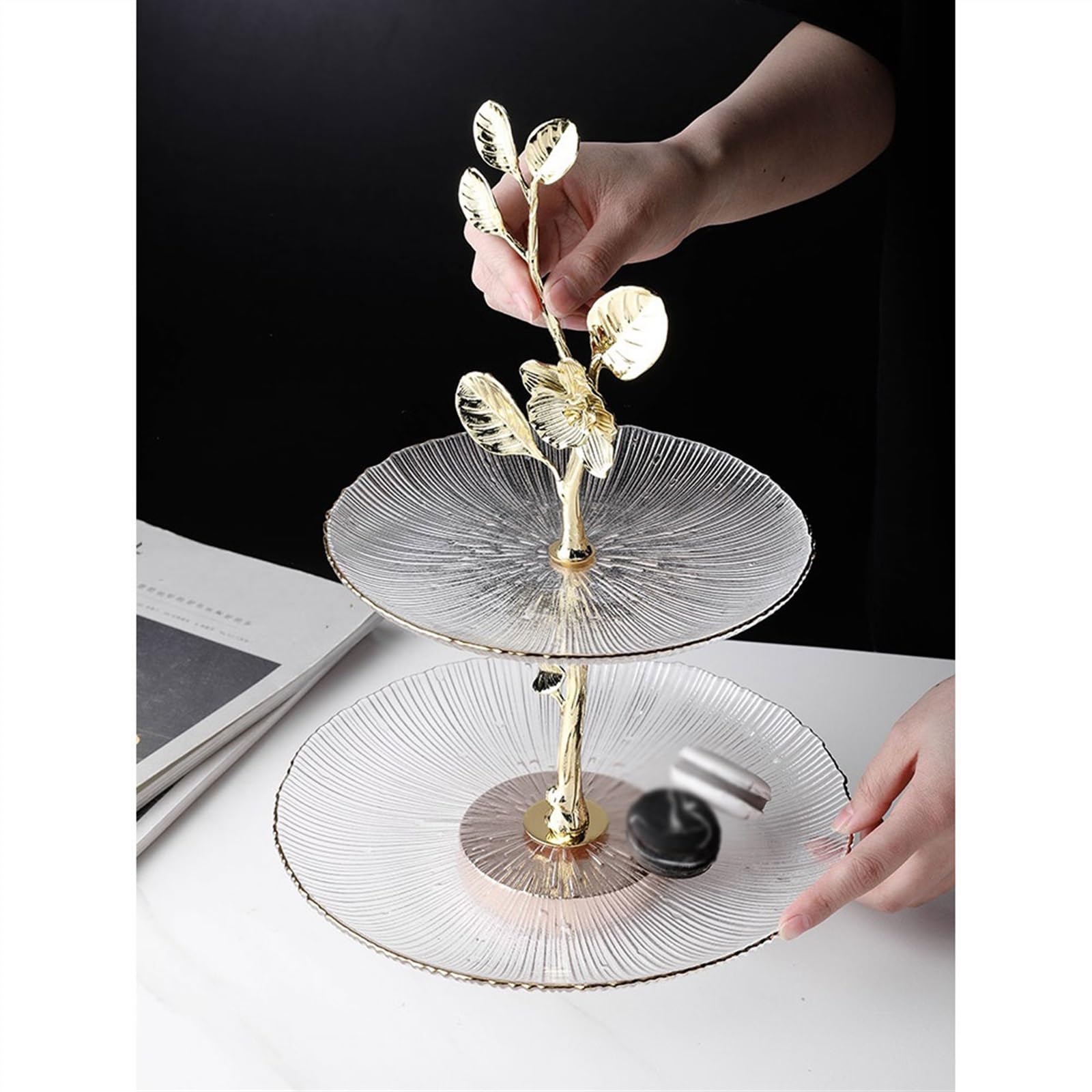 Support Rotatif pour gâteau Support à gâteaux européen Double Verre léger de Luxe, Support de Stockage de Fruits, décoration de la Maison, Plateau à Dessert Outil d'affichage