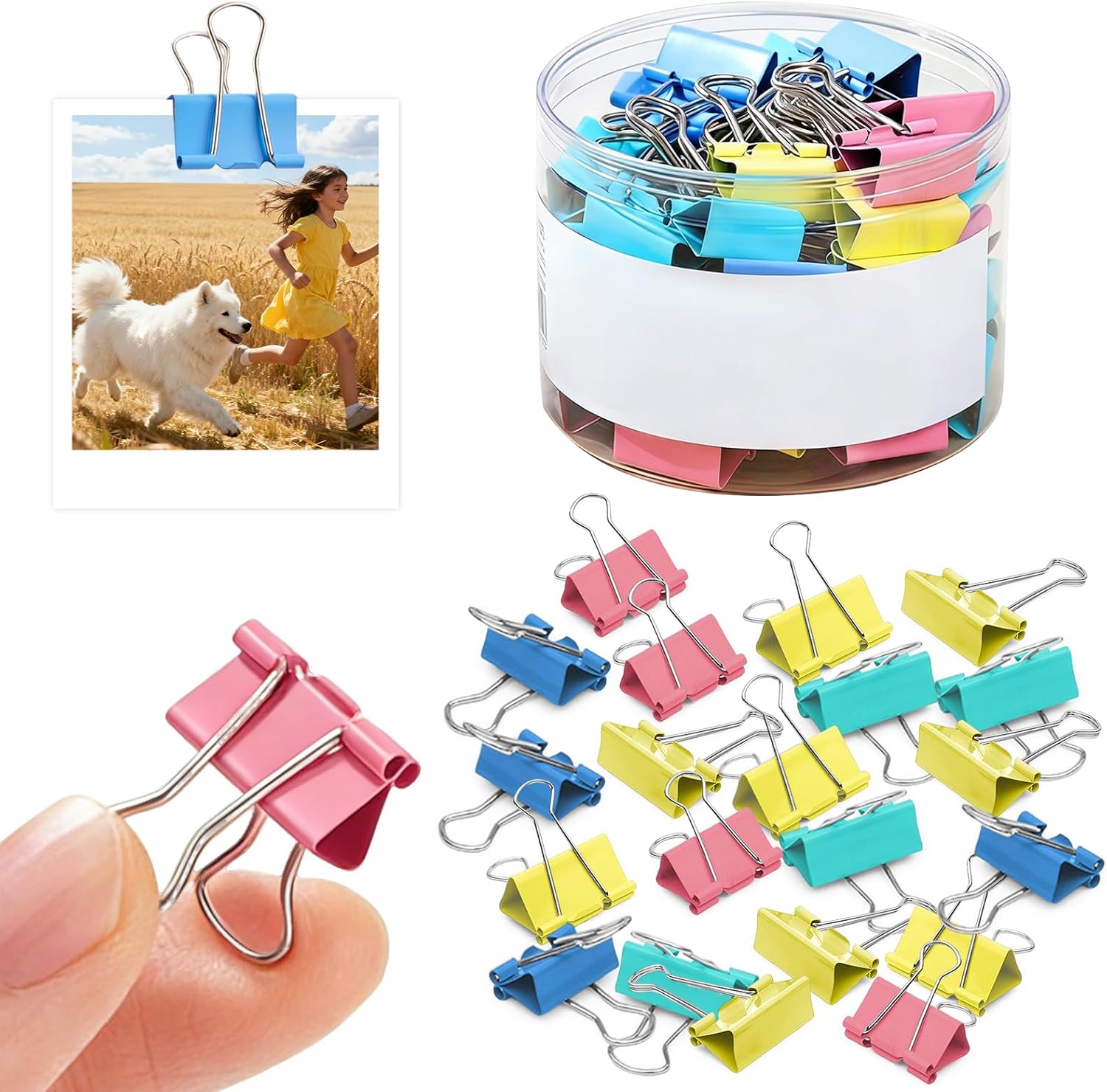 Binder Clips, Office Paper Clamps with Heavy-Duty Metal Handle, Durable Paper Organizer for Office, School & Home Organization, Mix, 7.41 in