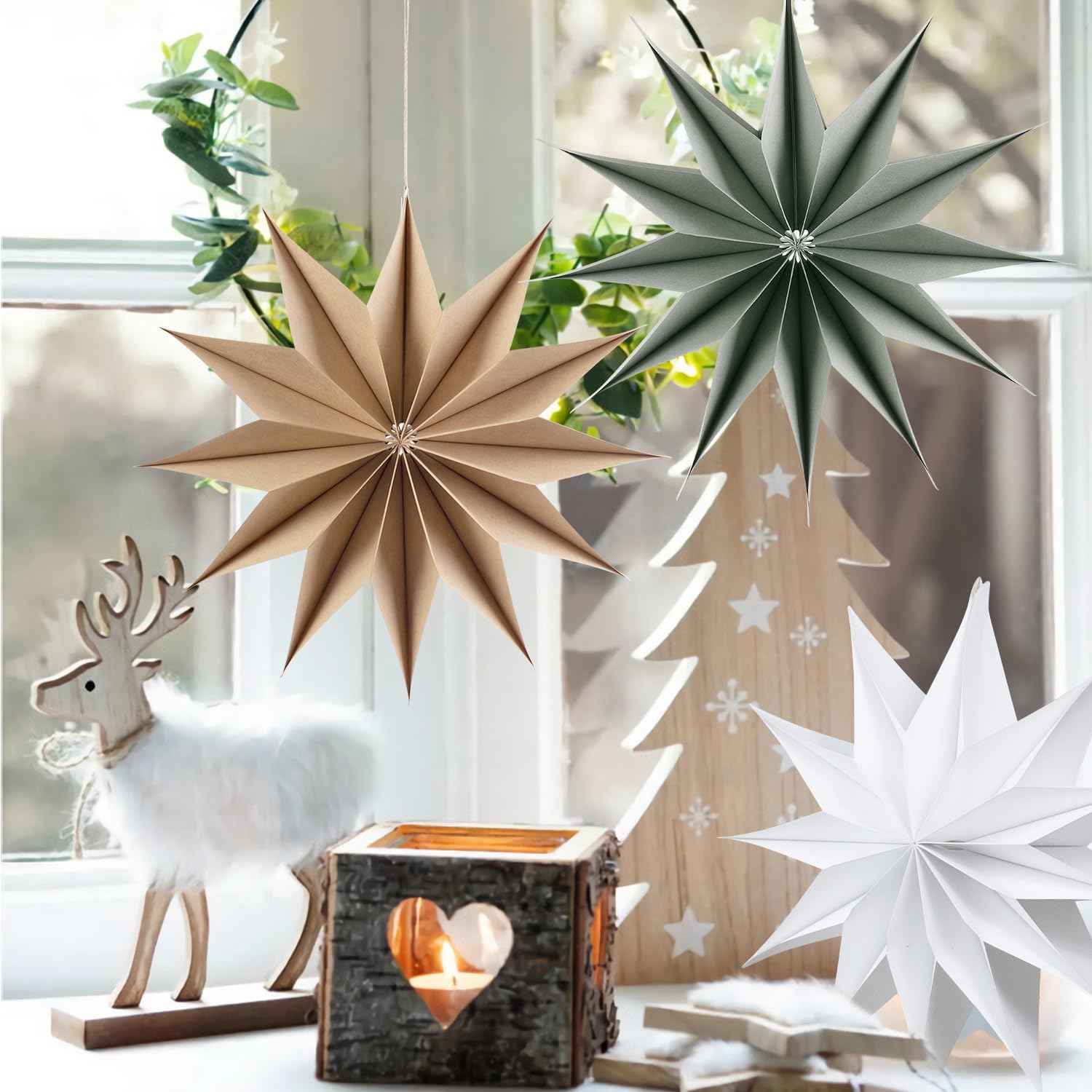 3 étoiles De Noël Lumineuses En Papier 3D - 8 Branches, Pliables, LED Incluses - Décoration Suspendue Intérieure Pour Sapin, Fenêtre - 7