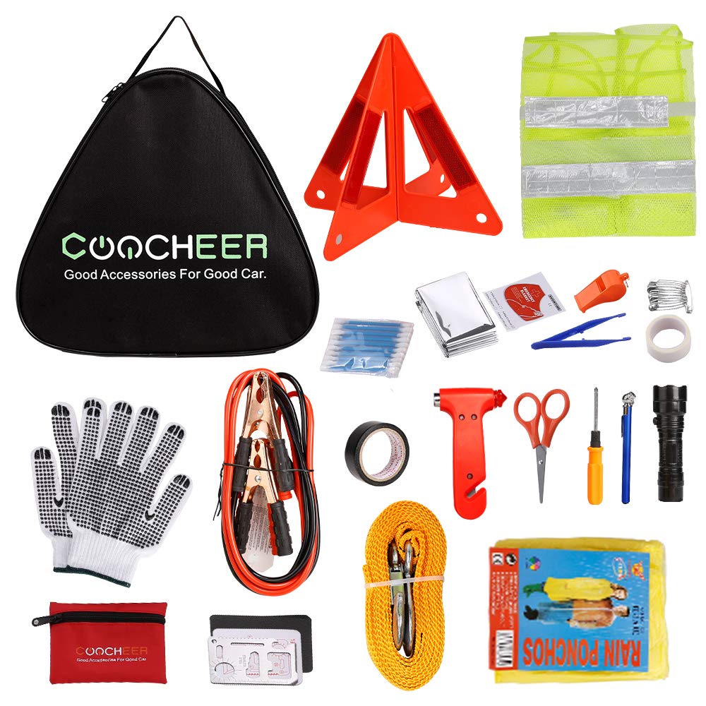 Car Emergency Kit with Jumper Cables, Auto Vehicle Car Safety Roadside Assistance Kit with First Aid Kit, Tow Rope, Car Window Breaker, Winter Car Emergency Kit for Women, Men, Teen