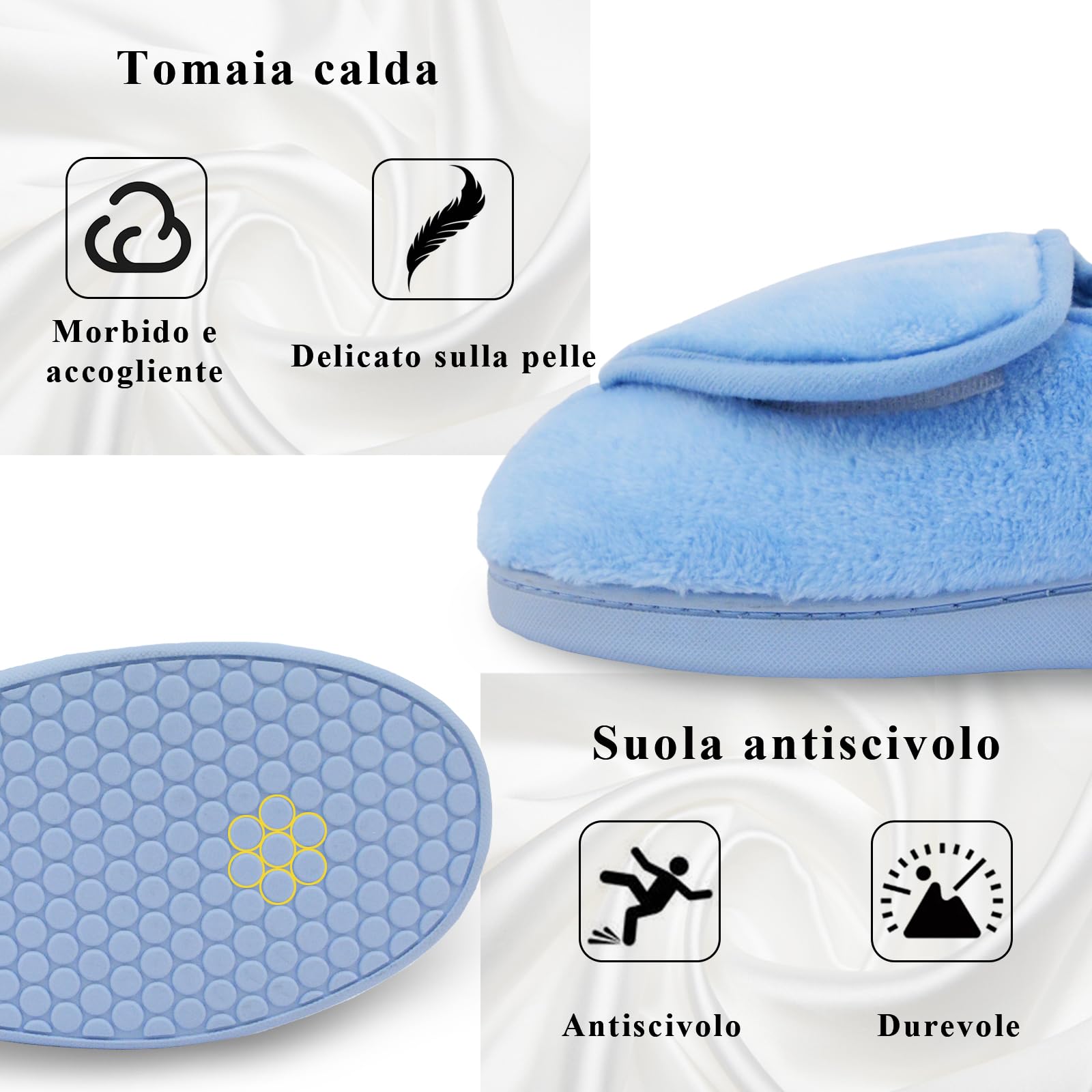 Git-up Pantofole per Diabetici in Memory Foam per Artrite da Donna, Edema, Scarpe da Casa Chiuse Comode e Regolabili
