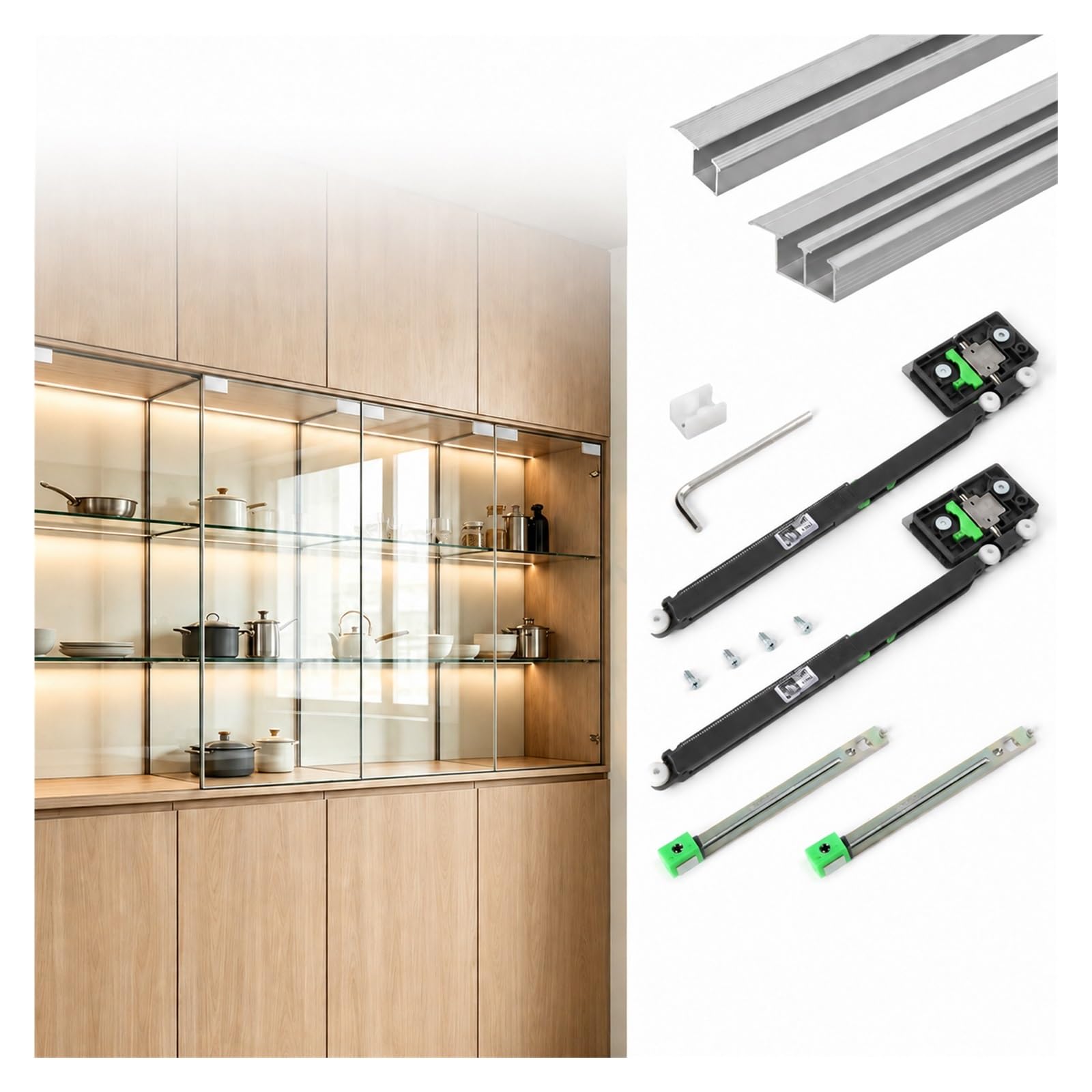 Rail de guidage en alliage d'aluminium Premium pour meuble en verre