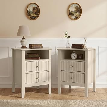 May in Color Fluted Morden Nightstand Set of 2 for Bedroom