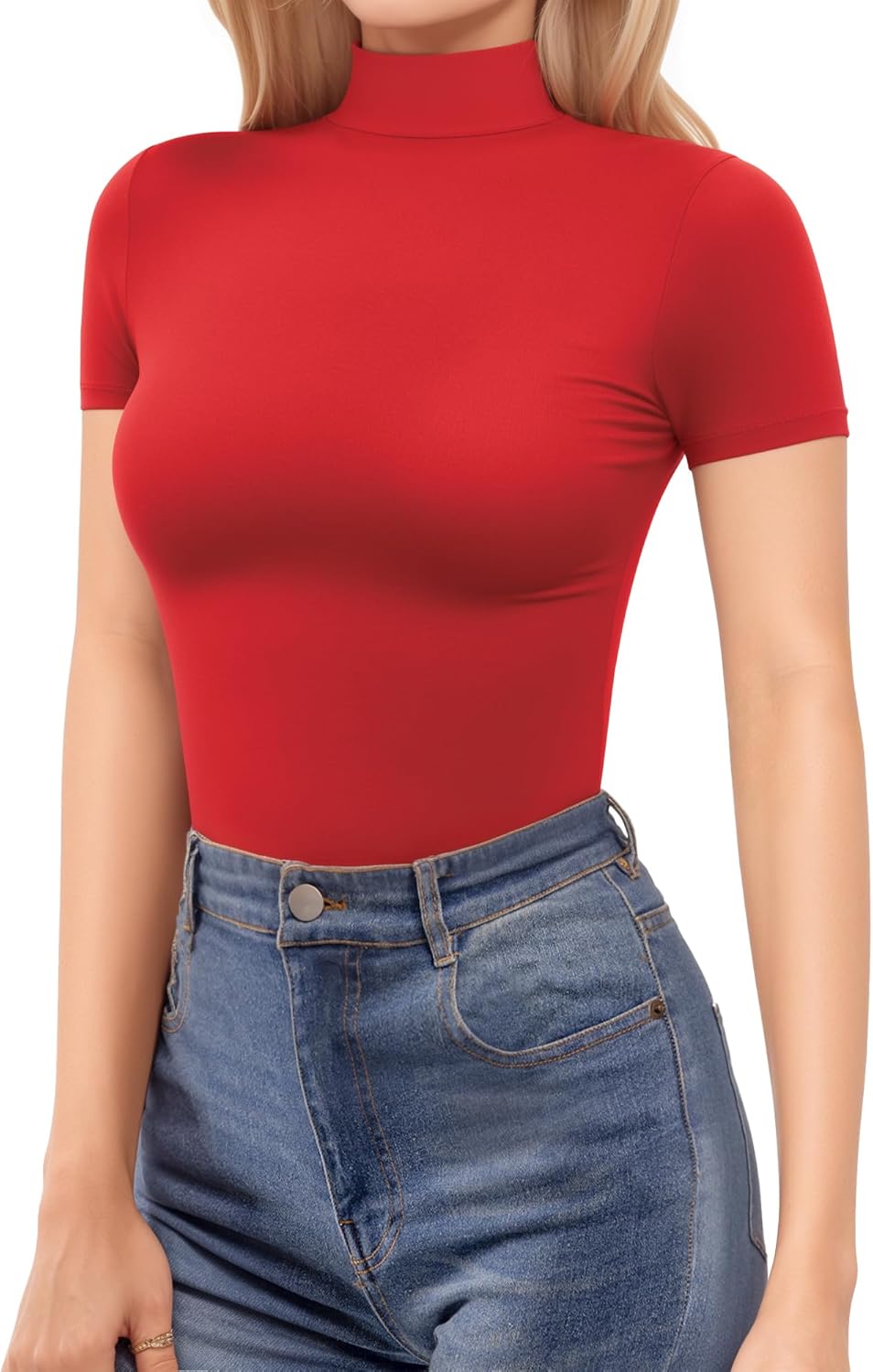 SiZe S.....Women's Turtleneck Mock Neck Shirt Double Lined Long Sleeve Short Sleeve Tops for Women Basic T Shirts Tight Tee