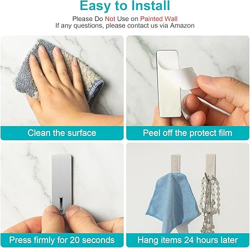 Miniatura 7 de Ganchos pequeños autoadhesivos para paredes sin daños, paquete de 6 ganchos de acero inoxidable para colgar toallas, llaves, sombreros, bolsas,
