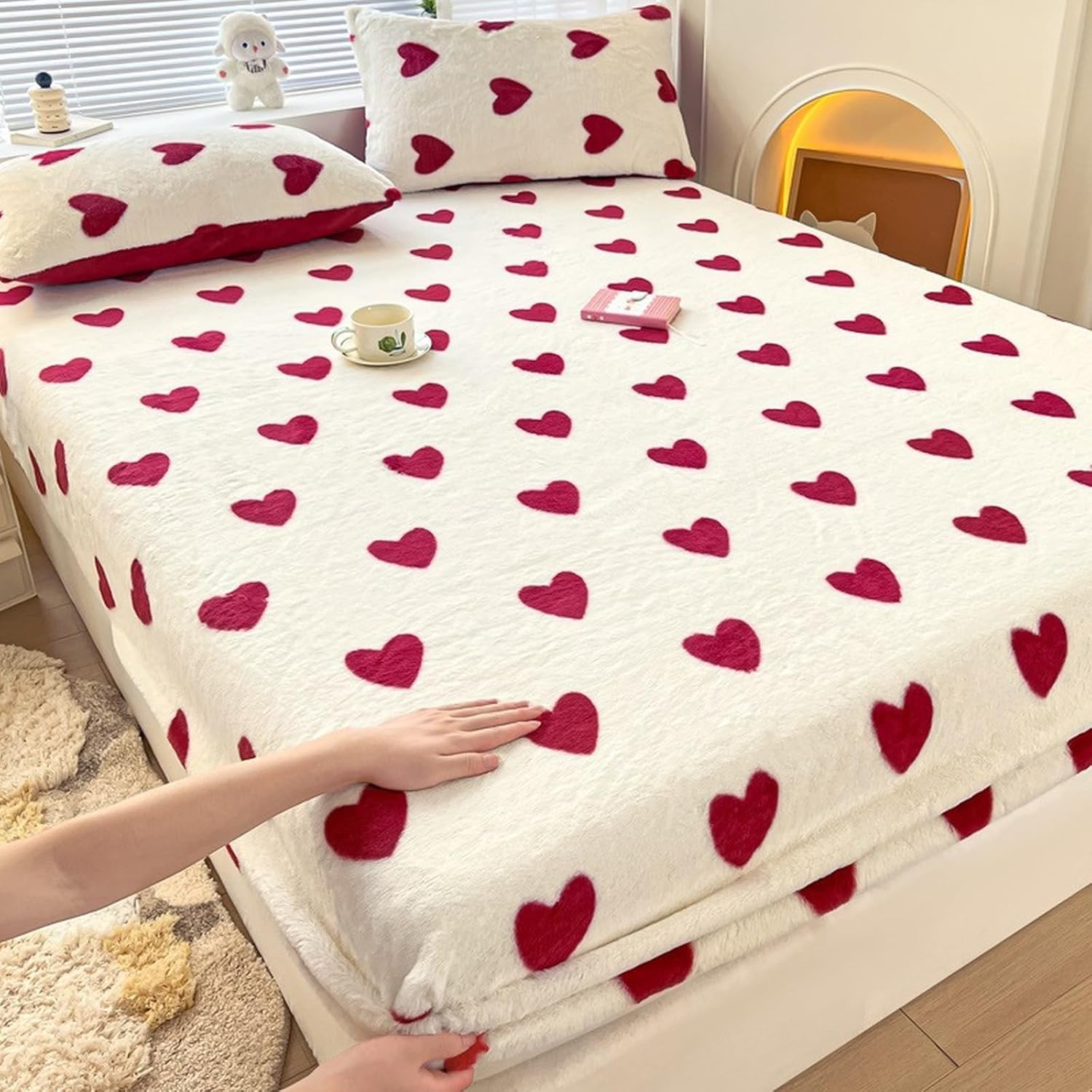 JIANINGHOME Fitted Sheet 150 x 200 cm, Winter Flannel Fitted Sheet