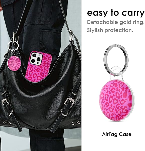Svanove for Airtag Holder Case Cheetah Print, Leopard Pattern Airtag Keychain, Luxury Trendy Air tag Accessories, Cute Girly Aesthetic Design Itag Key Ring Cover for Women Girl Kids, Hot Pink - 4