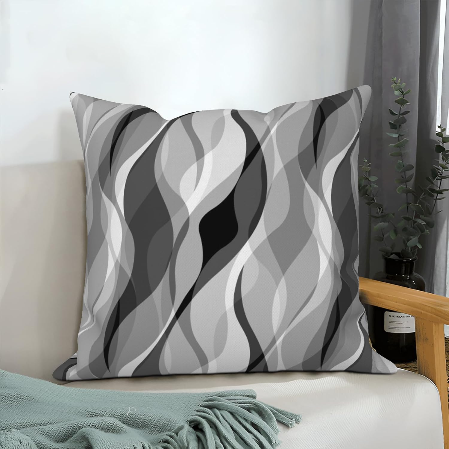 Black and Grey Pillow Covers 20x20 Inch, Modern Grey Striped Throw Pillow Covers Square Cotton Linen Couch Pillow Cases, Set of 4 (No Inserts)