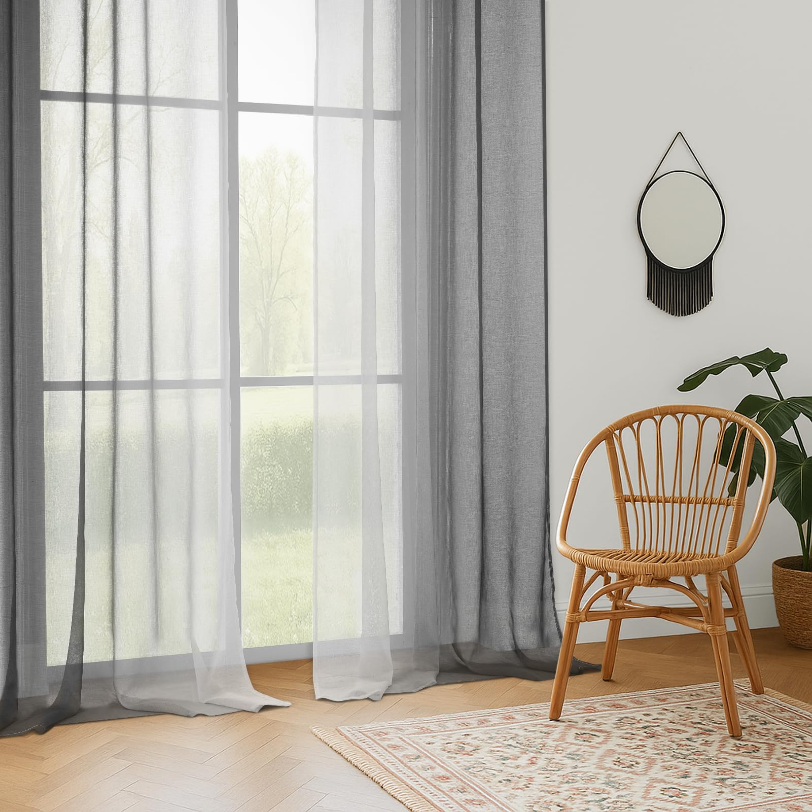 MRTREES Tende per Interni Soggiorno Moderne 2 Pezzi 140x260cm Tende in Voile Trasparenti Grigio Sfumato con Occhielli per Camera da Letto Finestre Cameretta Bambini Salotto Casa
