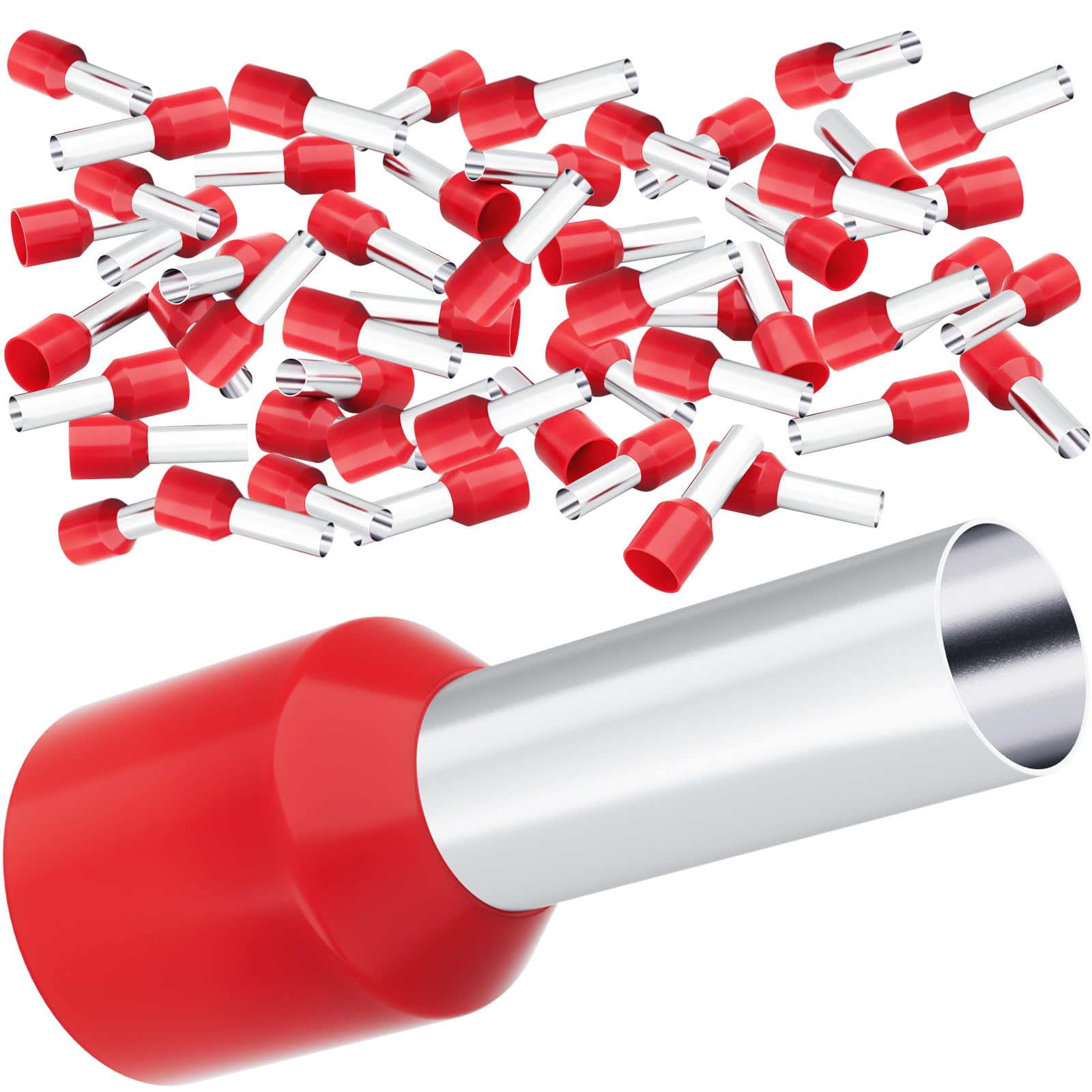 Ferrules 10mm², 150PCS Bootlace Ferrules, Insulated Wire Ferrule, 10mm Bootlace Wire Crimp Ferrule for Electrical Connections (10mm² x 12mm)