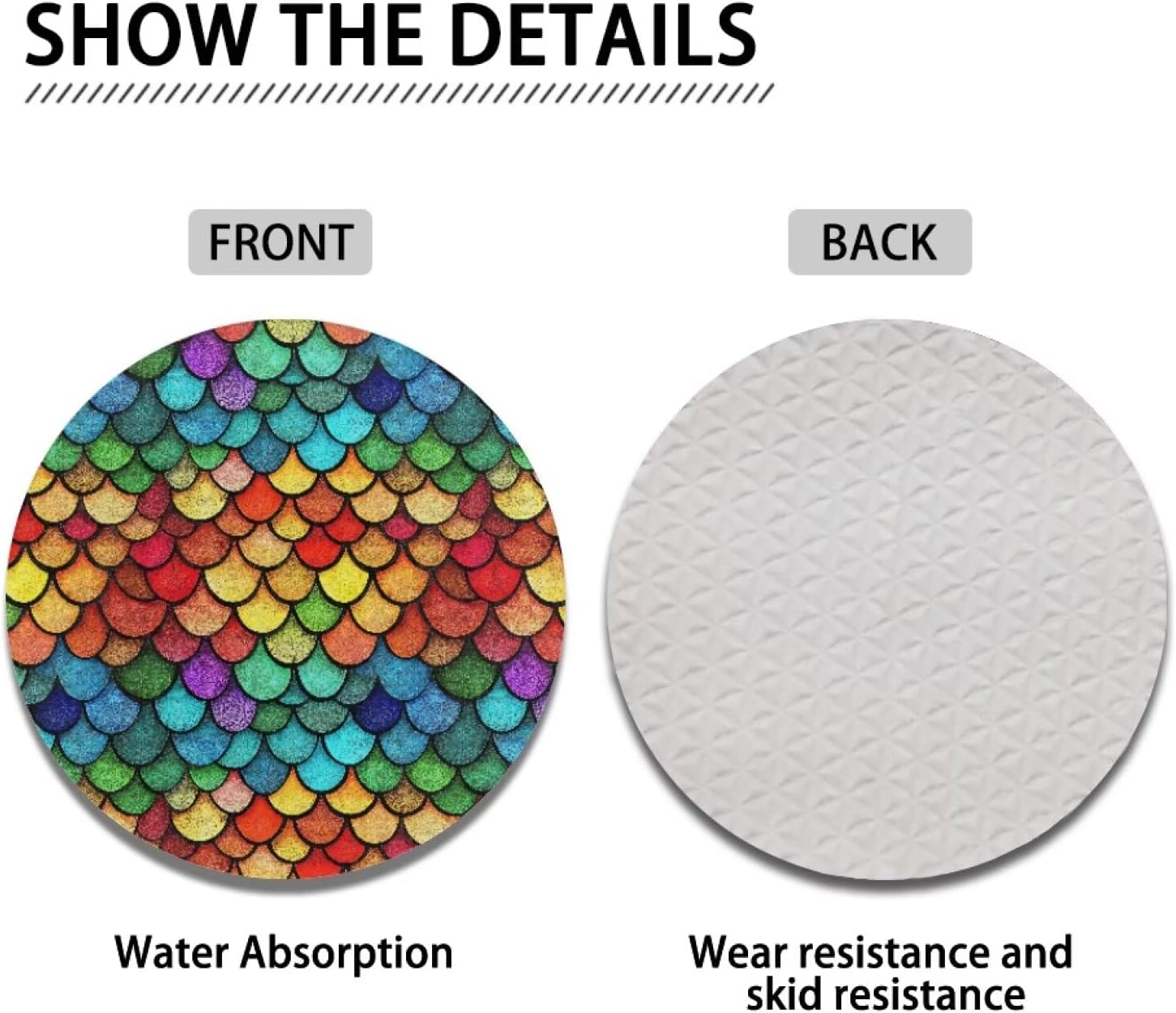 AFPANQZ Car Coasters 2 Pack Car Cup Holder Coaster with Anti Slip Rubber Bottom, Colorful Fish Scales Print Car Interior Accessories for Women Men image 5