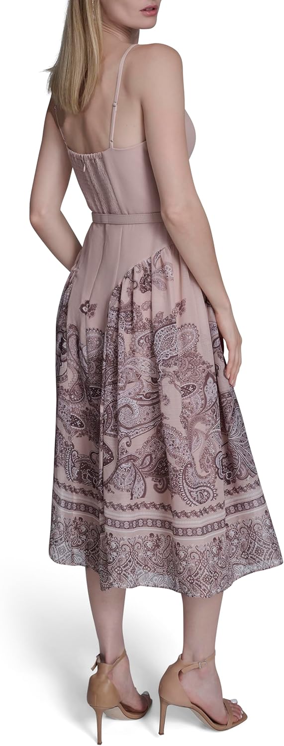 BCBG Womens Sleeveless Sweatheart Neck Belted Fit & Flare Midi Dress - Image 3