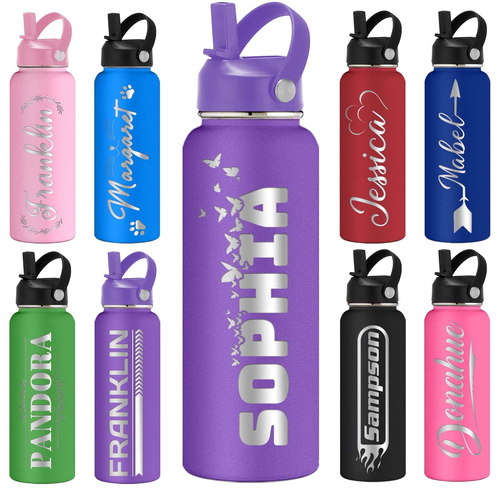 Amlion Custom Water Bottle,Personalized Water Bottles with Name Laser Engraved 12/18/24/32/40oz Insulated Cup for Son Daughter Women Men Office