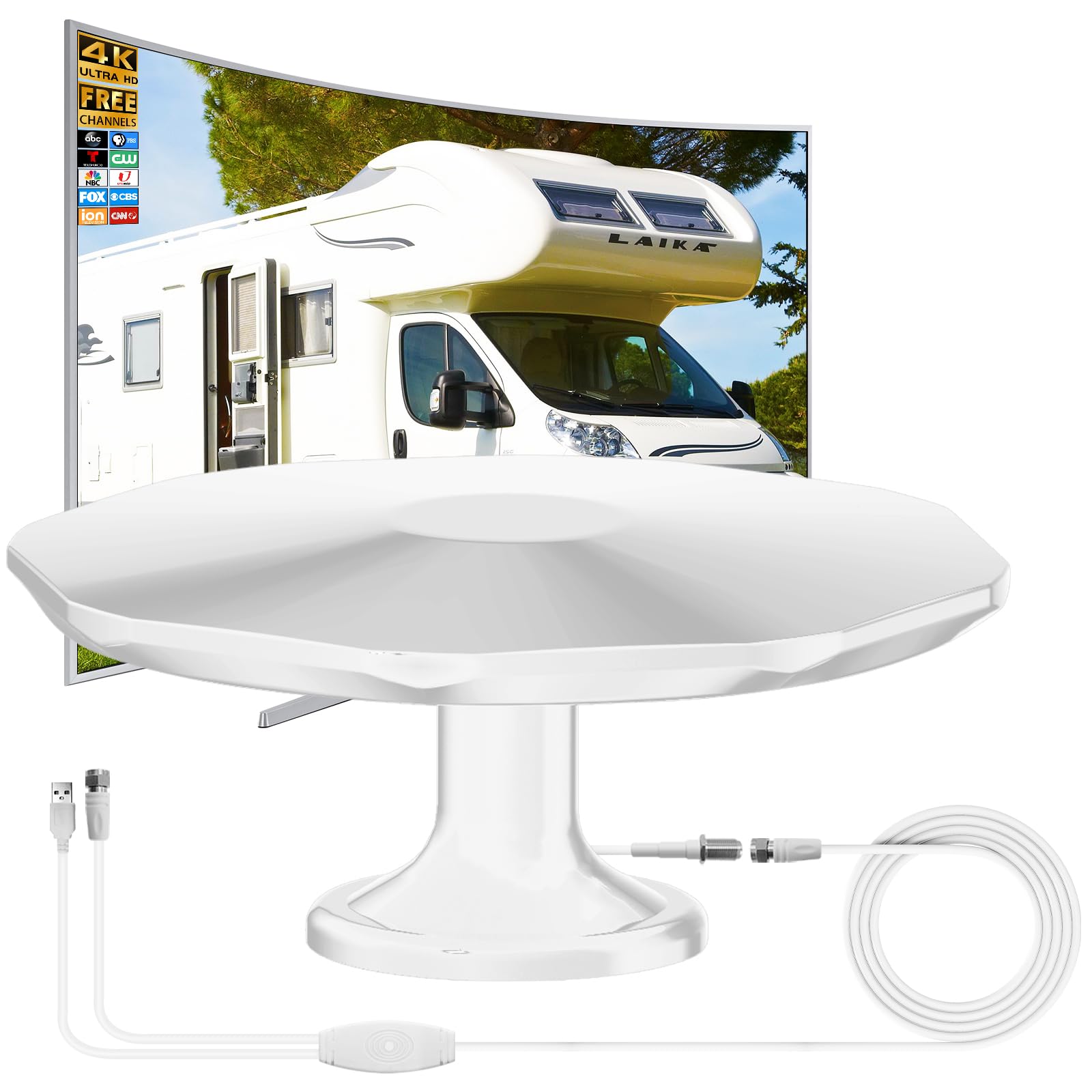 RV TV Antenna for Smart Tv Outdoor Long Range,360°Omni-Directional Reception Digital HD TV Antenna Outdoor with Super Signal Booster,Suitable for