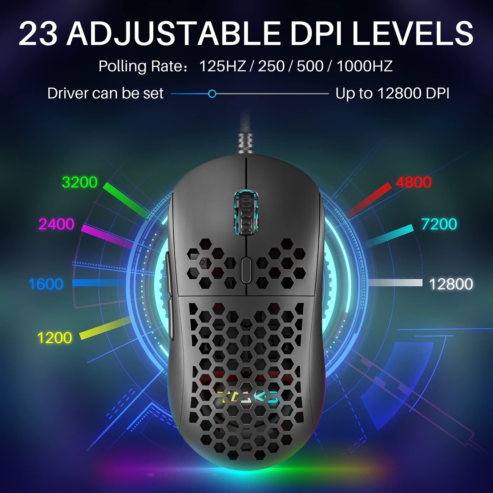 Dierya × TMKB M1SE Souris Gamer, Souris Gaming Pour PC, Avec Capteur Optique 12800 DPI Gaming Mouse, 6 Boutons Programmables, RGB Personnalisable, Ergonomique Filaire Souris Filaire Ordinateur - Noir