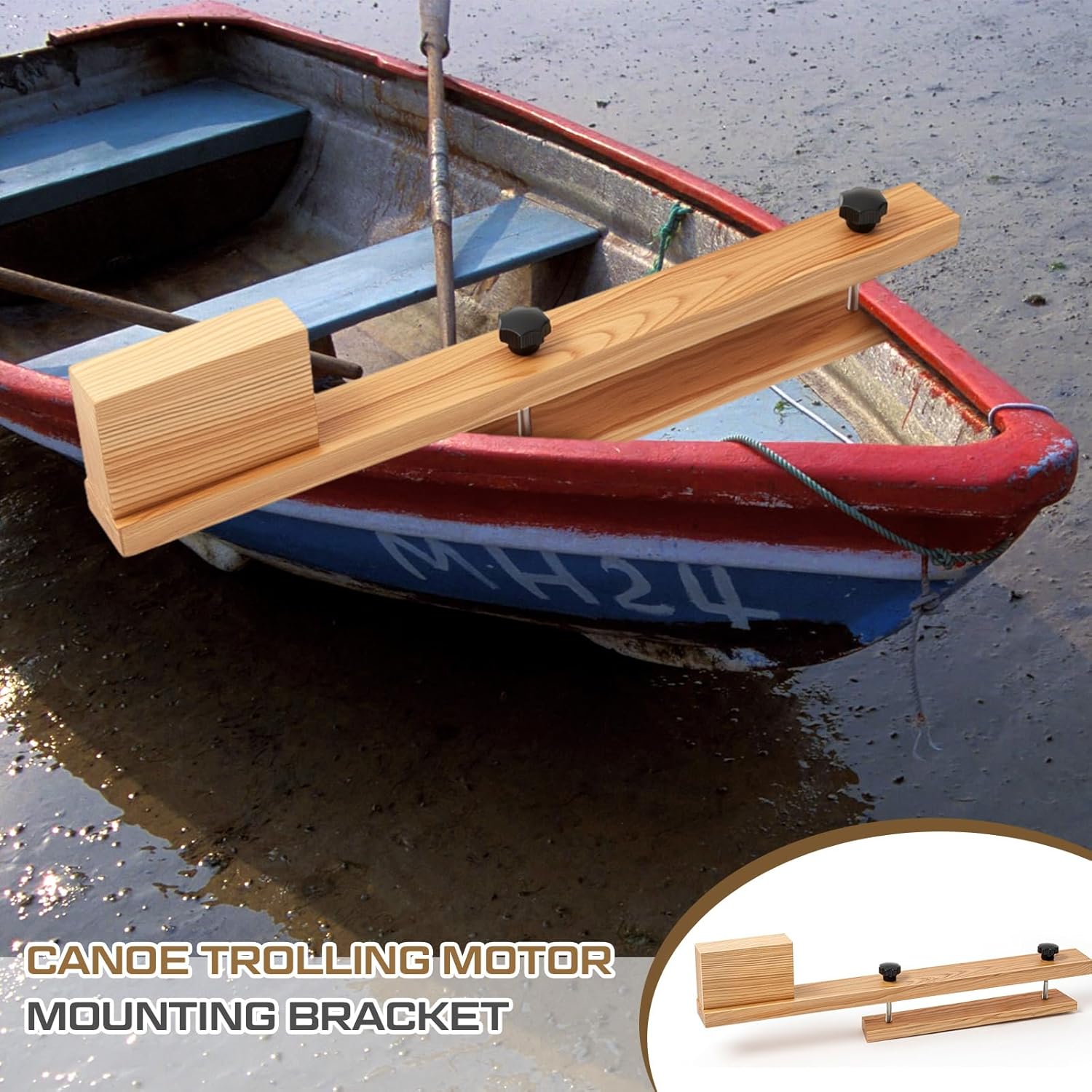 Canoe Trolling Motor Mount, Trolling Mount with Ash Wood Crossbar and Motor Block for Quick and Easy Kayak