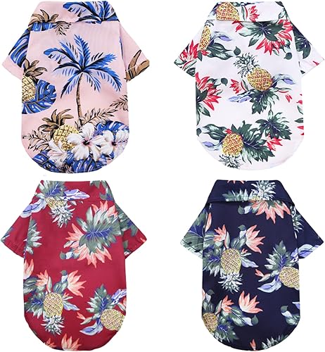 Miniatura 1 de DaFuEn - Paquete de 4 camisetas hawaianas para perro  Sudaderas de verano para mascotas  Ropa fresca y transpirable para perros  Pequeño, mediano y