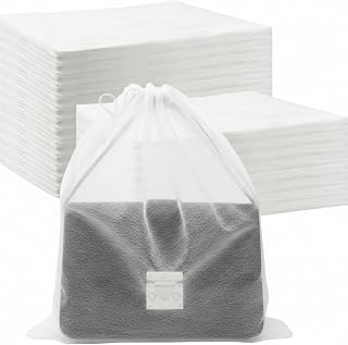 Berlune 지갑 여행용 신발용 더스트 백 300개, 49.7 x 39.8cm(19.7 x 15.8인치) 부직포 원단 핸드백 보관 정리함 통기성 더스트 백, 신발 부츠 보관용 로프 포함, 화이트