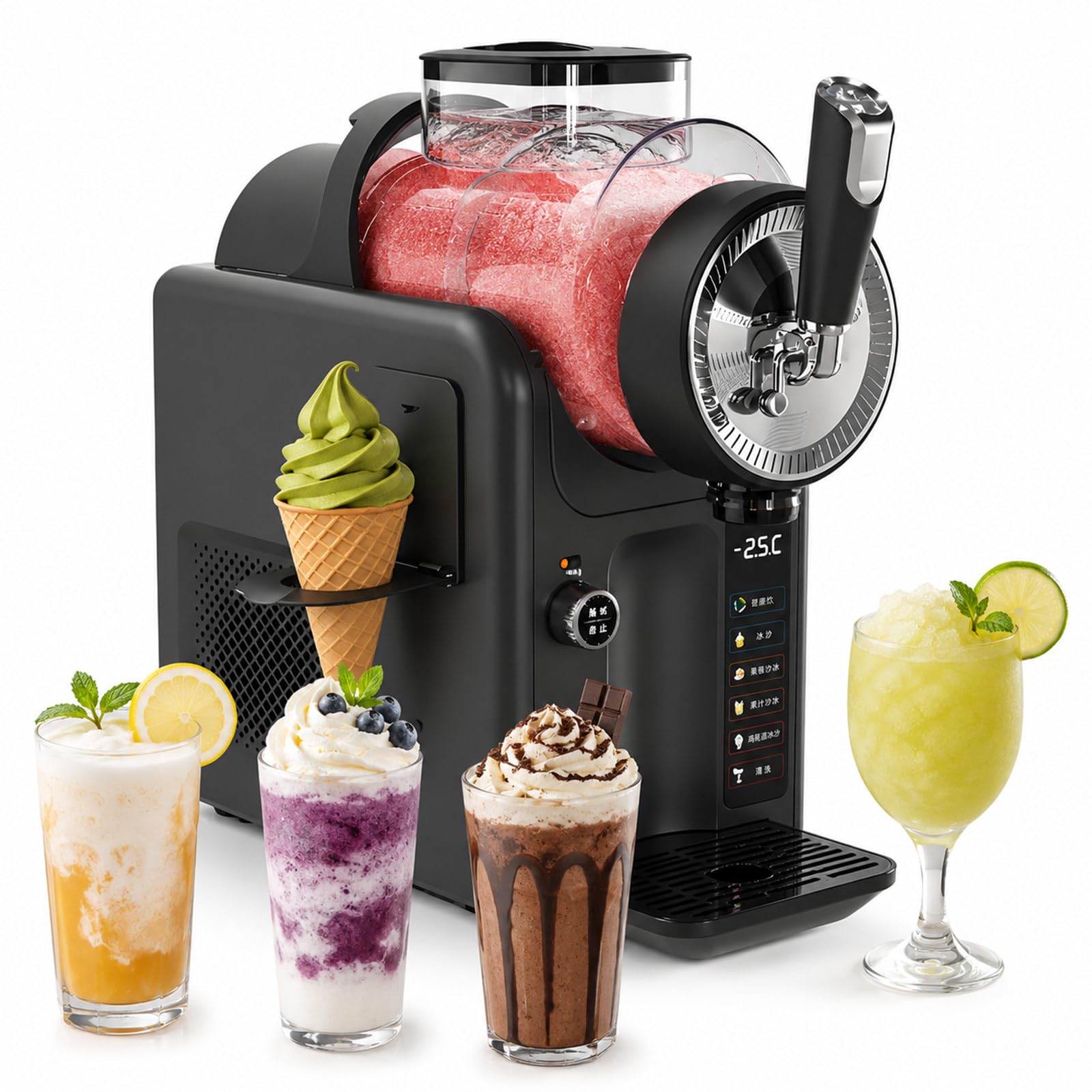 JIYINGHUI Slushy Machine for Home,Maker No Ice Needed, 2L with Self-Cleaning,185W All-Copper Motor,5 Preset for Soft Serve Ice Cream, Slushie, Margarita, Frappés, Milkshake Black-WithHolder