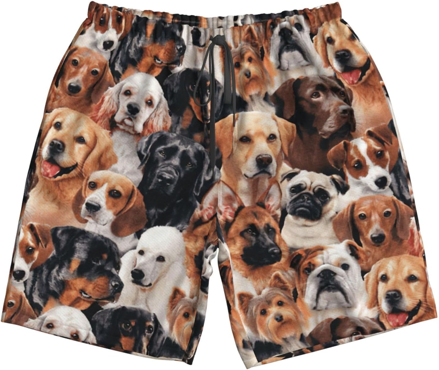 Many Dogs Print Men's Hawaiian Beach Shorts Elastic Novelty Summer Casual Shorts with Pocket