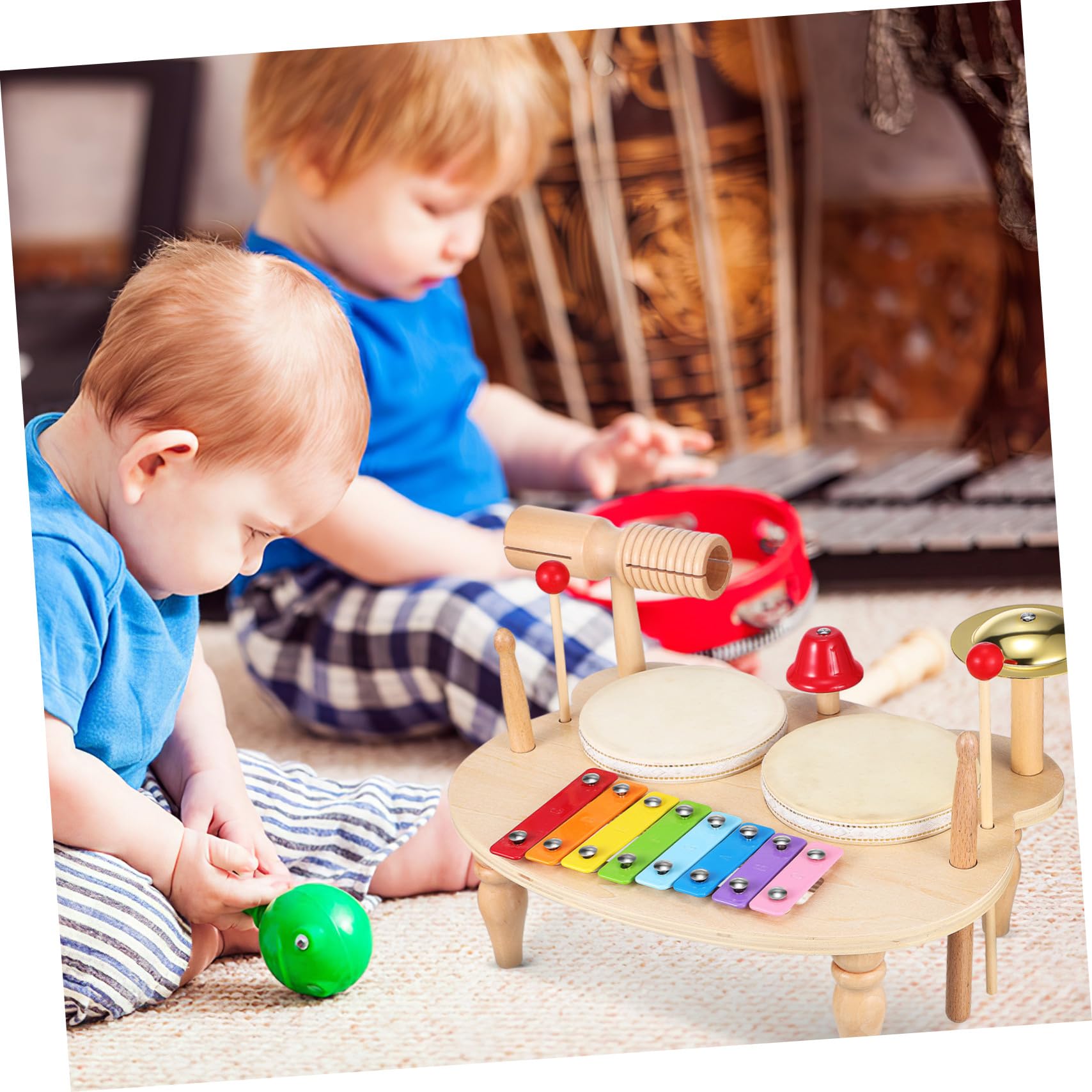 Mikikit Percusión Infantil de Madera con Xilófono y Pandereta Instrumento Musical Educativo para Regalo Colorido y Seguro Sonido Claro y Variedad de Tonos