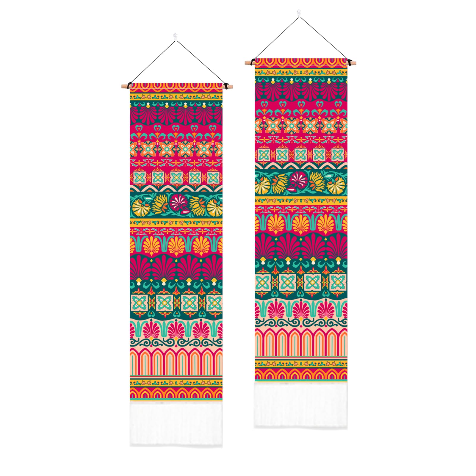 PLIGREAT Pack of 2 Folk Style Tapestry, Decorative Pattern Wall Hanging with Tassels Aesthetic Wall Tapestry for Bedroom Living Room Dorm Room Long Narrow Home Art Decor Gift, 130x33cm