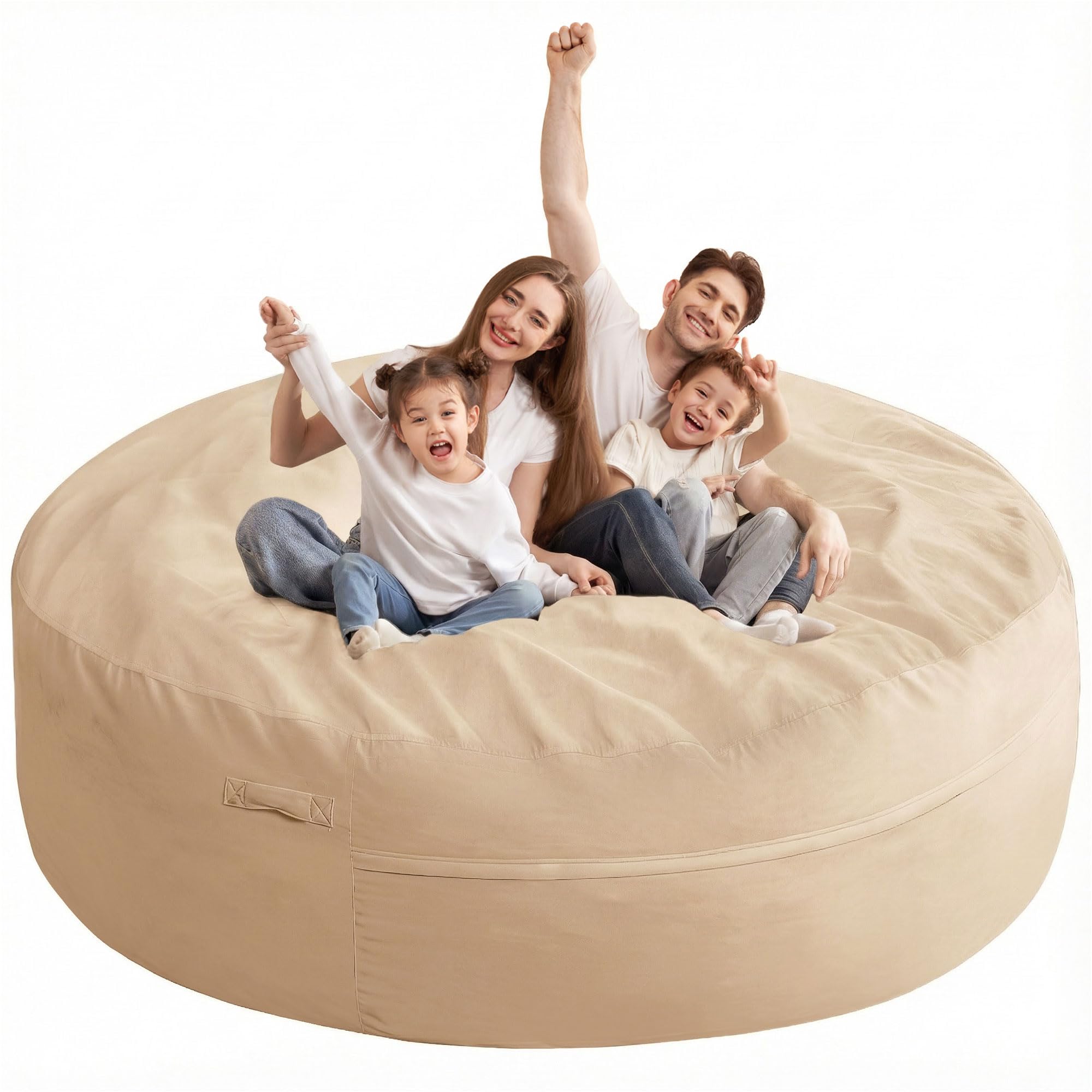 XX-Large Bean Bag Chair: Giant 7' Memory Foam Furniture Bean Bag Chairs for Adults with Microfiber Cover 7Ft (Khaki)