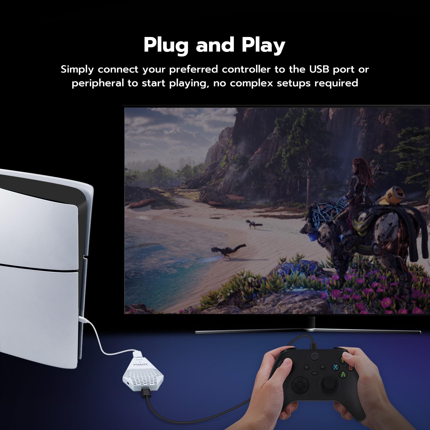 Besavior P5 Mate Adaptador USB para PS5/PS5 Slim, Accesorios de Conversor de Juegos para PS5, Compatible con Juegos multijugador, Baja latencia