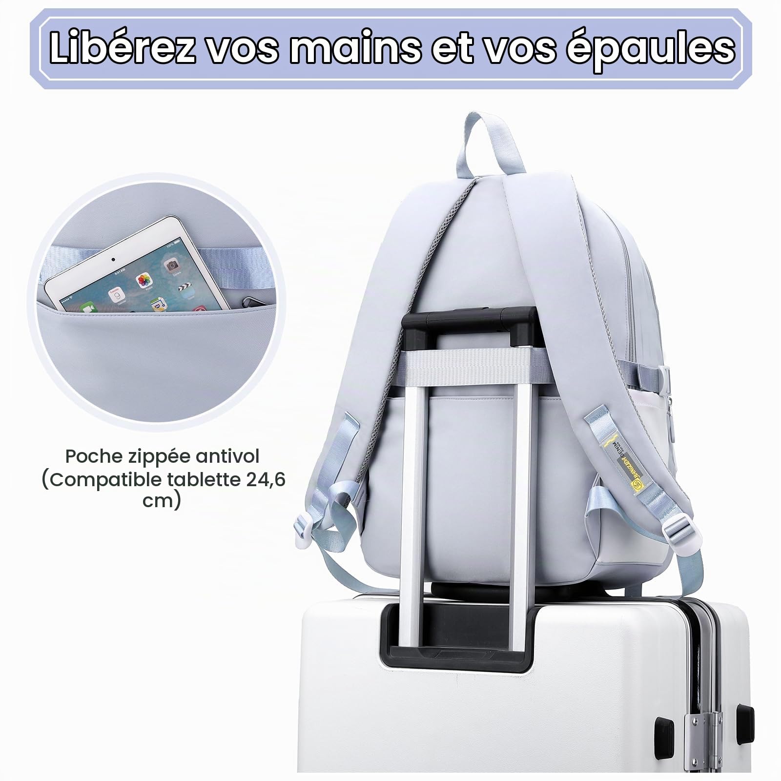 IvyH Sac A Dos pour Enfant Adolescentes Cartable Fille Primaire, Kawaii Sac D'école pour Fille Garçon 8 10 à 16 ans, Sac Ecole Léger et Imperméable, 30x20x46 cm, Bleu