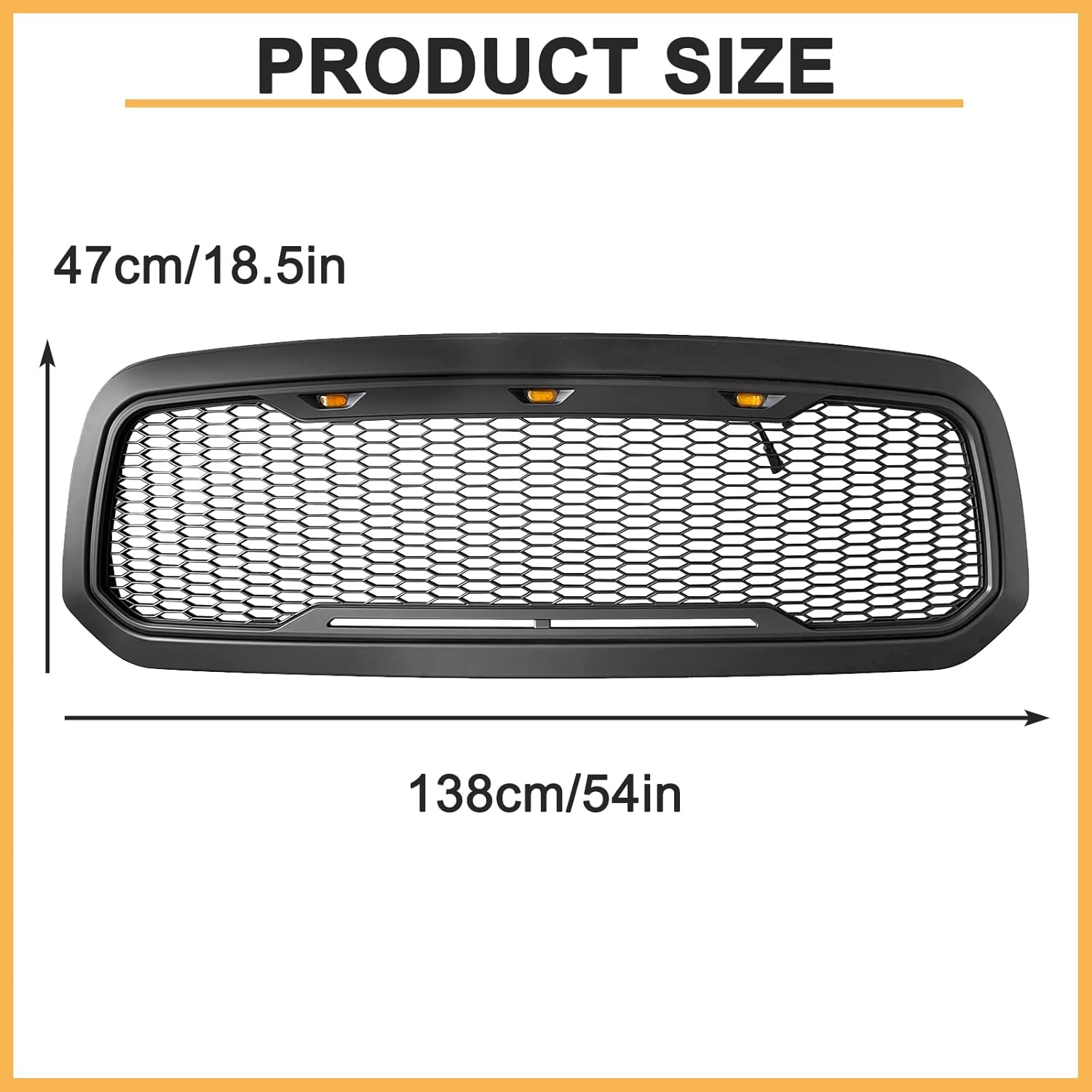 Front Honeycomb Grill for Dodge Ram 1500 2013-2018 Dodge Ram 1500 Classic 2019-2021 Grille Matte Black with LED Lights