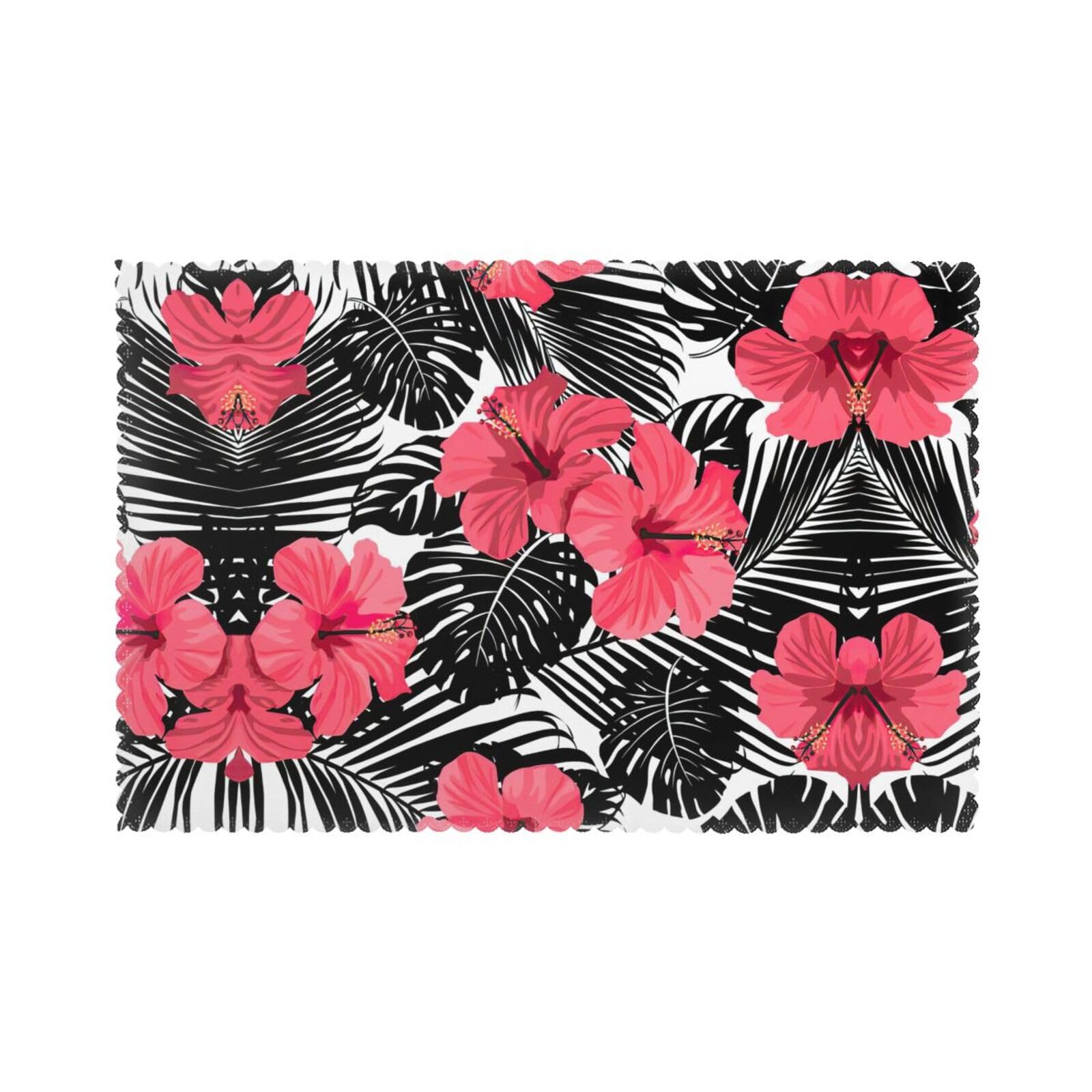 Sets de table anti-tache lavables motif hibiscus rouge pour protéger la table des assiettes chaudes