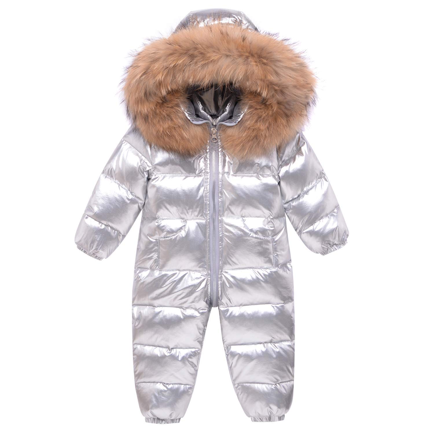Bestgift Unisex dziecięcy puchowy kombinezon śnieżny zimowy z kapturem dla malucha ciepłe śpioszki