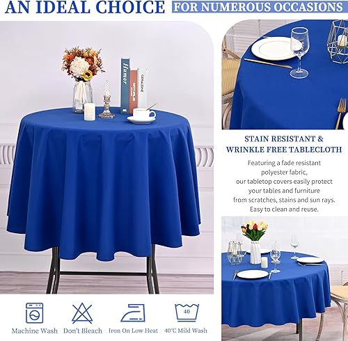 Miniatura 701 de Paquete de 8 manteles redondos blancos de 90 pulgadas, manteles redondos de poliéster lavables para mesa de tela decorativa resistente a
