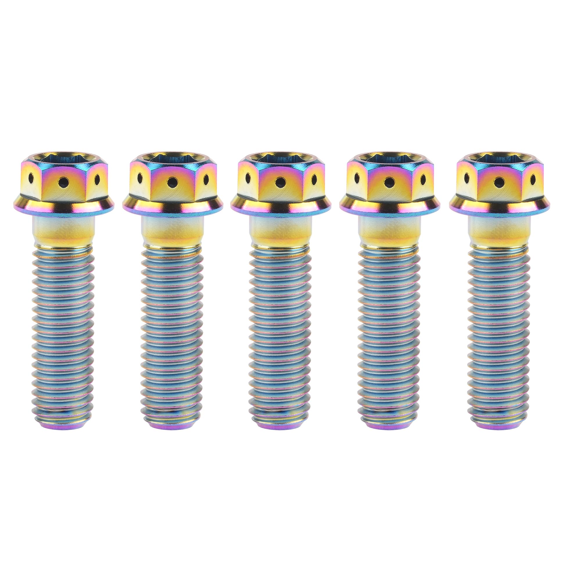 Ruifu Titanium M6 M8 M10 10 15 20 25 30 35 40 45 50 55 60 65 70 75 80 85 90mm Flange Allen Key Head Bicycle Bolts Screws Pack of 5 (Rainbow, M6x35mm)