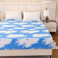Vista 3 de Bedding Fitted Sheet with Deep Pocket for Single Bed Mattress Cover Sheets,White Cloud Printed Fabric Bed Sheets (Blue Sky, Twin)