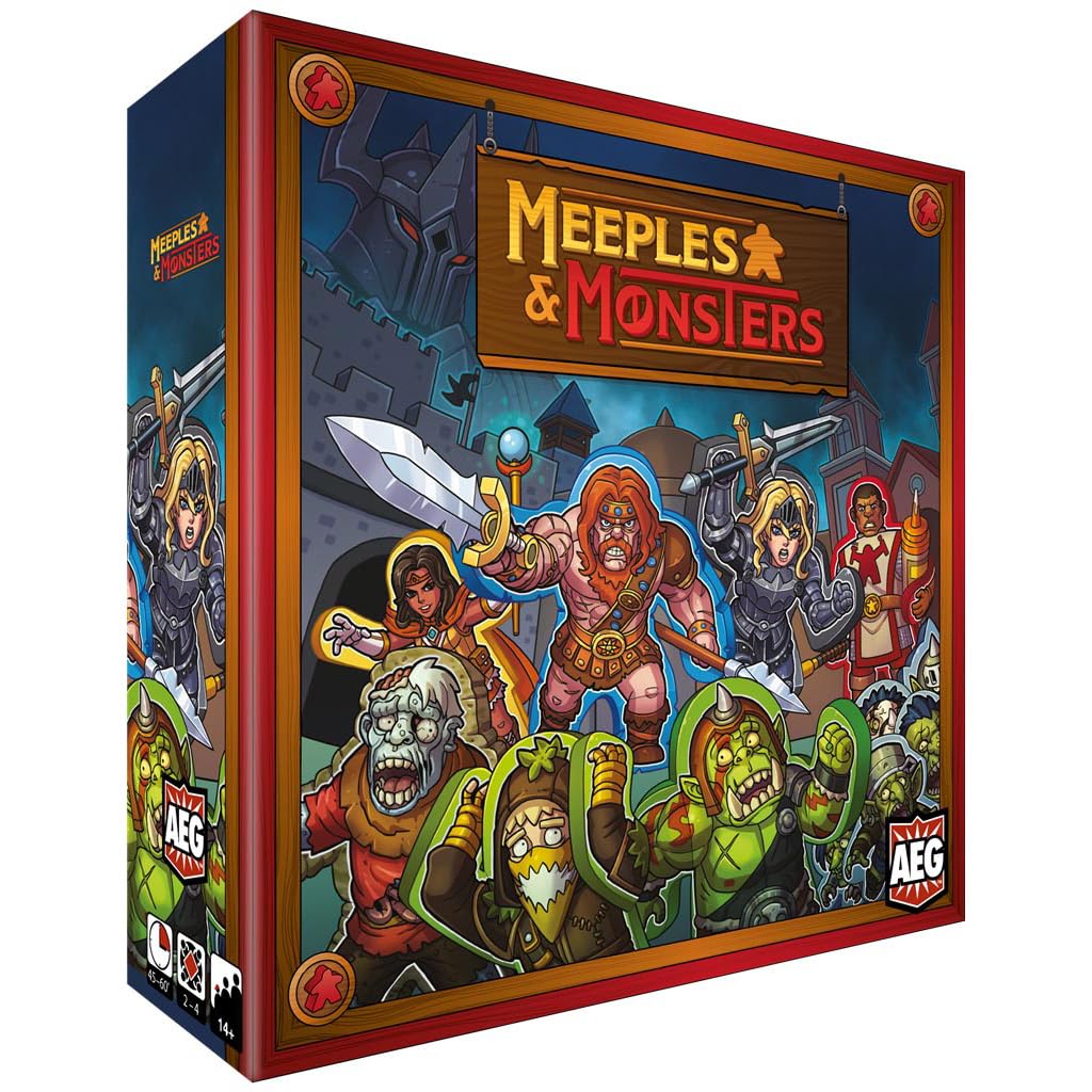 Meeples & Monsters | Fantasy Bag Building Strategy Board Game | Train Warriors, Clerics, Knights & Mages, Defend The Town | 2-4 Players | Ages 14+